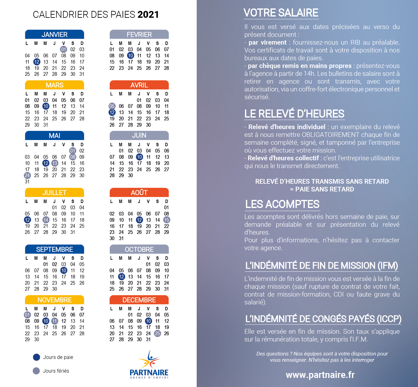 calendrier paie 2021